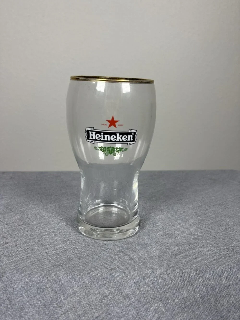 Heineken Beer Glass Gold Rim Red Star Logo Barware Pilsner
